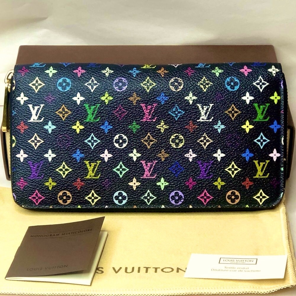 LOUIS VUITTON TAKASHI MURAKAMI Black Monogram Multi-Color Long Wallet + LV Box - Picture 3 of 17